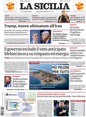 Prima pagina La Sicilia di oggi - Quotidiano regionale