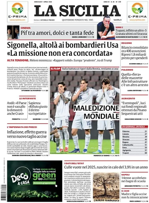 Prima pagina La Sicilia di oggi - Quotidiano regionale