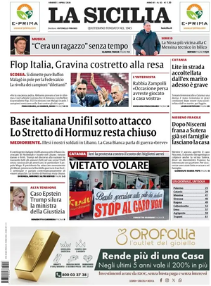 Prima pagina La Sicilia di oggi - Quotidiano regionale