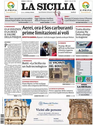 Prima pagina La Sicilia di oggi - Quotidiano regionale
