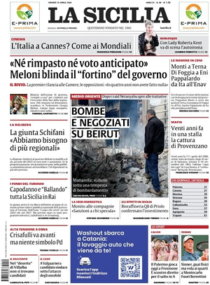 Prima pagina La Sicilia di oggi - Quotidiano regionale