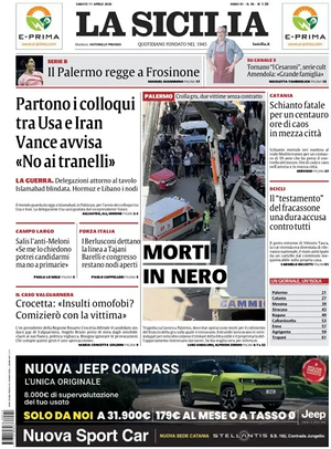 Prima pagina La Sicilia di oggi - Quotidiano regionale
