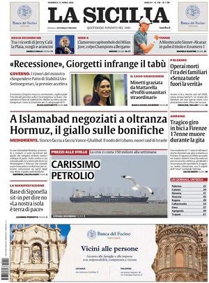 Prima pagina La Sicilia di oggi - Quotidiano regionale