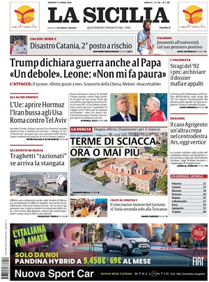 Prima pagina La Sicilia di oggi - Quotidiano regionale