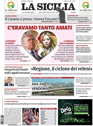 Prima pagina La Sicilia di oggi - Quotidiano regionale