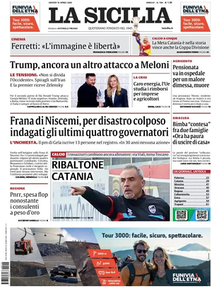 Prima pagina La Sicilia di oggi - Quotidiano regionale