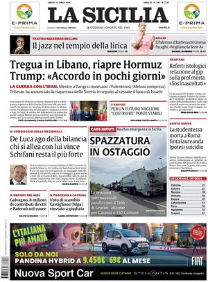 Prima pagina La Sicilia di oggi - Quotidiano regionale