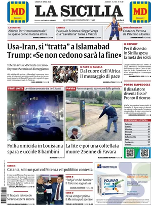 Prima pagina La Sicilia di oggi - Quotidiano regionale