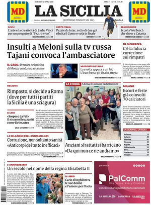 Prima pagina La Sicilia di oggi - Quotidiano regionale