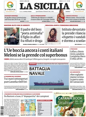 Prima pagina La Sicilia di oggi - Quotidiano regionale