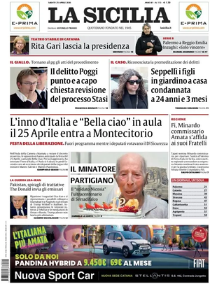 Prima pagina La Sicilia di oggi - Quotidiano regionale