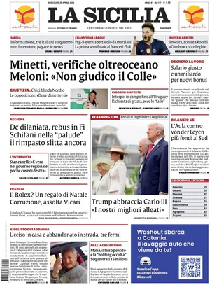 Prima pagina La Sicilia di oggi - Quotidiano regionale