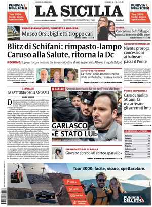 Prima pagina La Sicilia di oggi - Quotidiano regionale