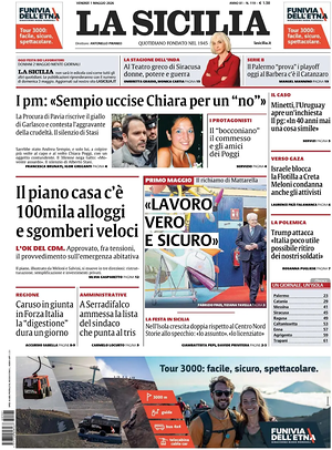 Prima pagina La Sicilia di oggi - Quotidiano regionale