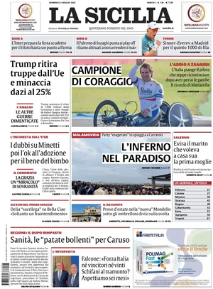 Prima pagina La Sicilia di oggi - Quotidiano regionale