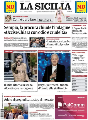 Prima pagina La Sicilia di oggi - Quotidiano regionale