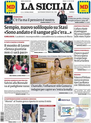 Prima pagina La Sicilia di oggi - Quotidiano regionale