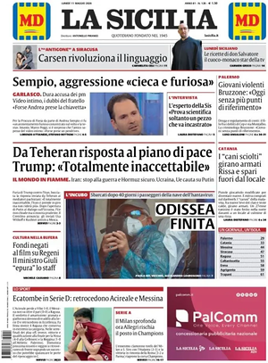 Prima pagina La Sicilia di oggi - Quotidiano regionale