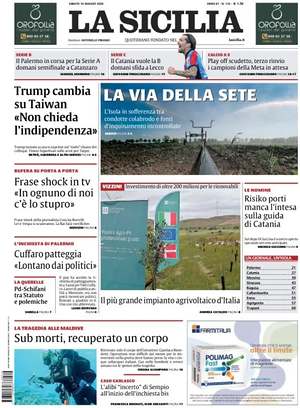 Prima pagina La Sicilia di oggi - Quotidiano regionale