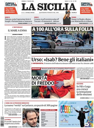Prima pagina La Sicilia di oggi - Quotidiano regionale