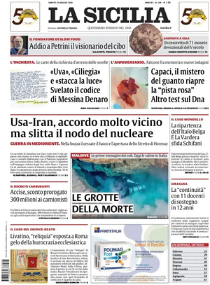 Prima pagina La Sicilia di oggi - Quotidiano regionale