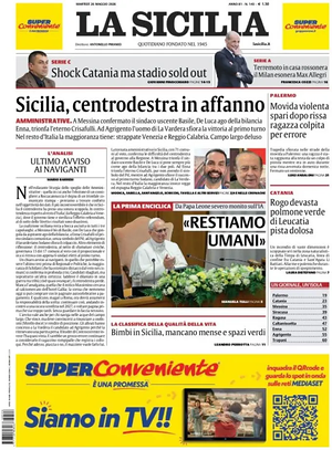 Prima pagina La Sicilia di oggi - Quotidiano regionale