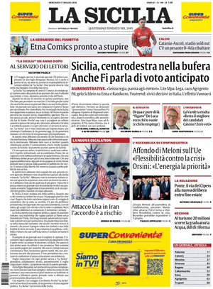 Prima pagina La Sicilia di oggi - Quotidiano regionale