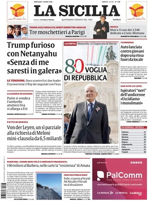 Prima pagina La Sicilia di oggi - Quotidiano regionale