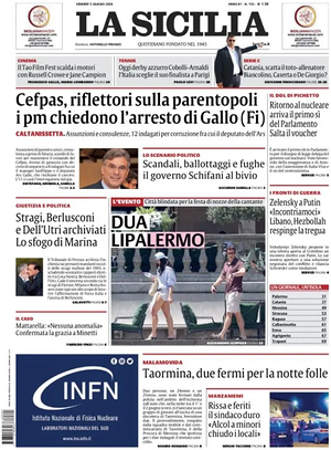 Prima pagina La Sicilia di oggi - Quotidiano regionale