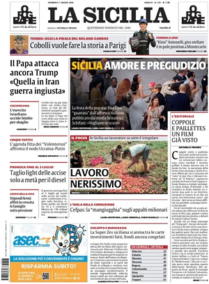 Prima pagina La Sicilia di oggi - Quotidiano regionale