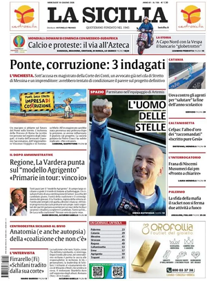 Prima pagina La Sicilia di oggi - Quotidiano regionale