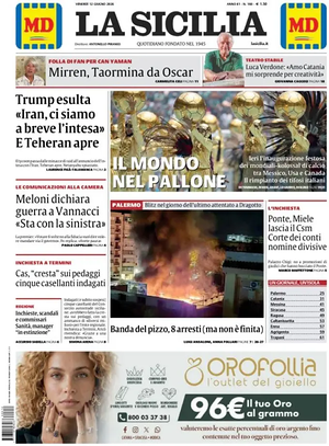 Prima pagina La Sicilia di oggi - Quotidiano regionale