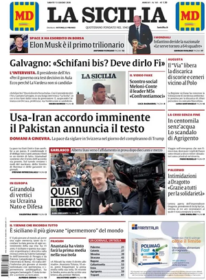 Prima pagina La Sicilia di oggi - Quotidiano regionale