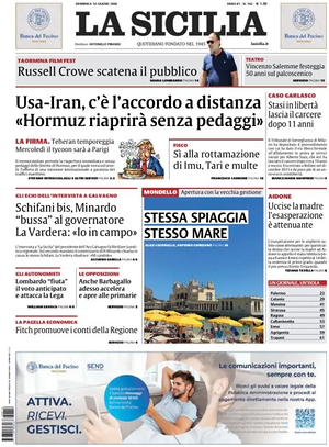 Prima pagina La Sicilia di oggi - Quotidiano regionale
