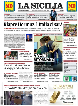 Prima pagina La Sicilia di oggi - Quotidiano regionale