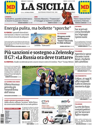Prima pagina La Sicilia di oggi - Quotidiano regionale