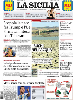Prima pagina La Sicilia di oggi - Quotidiano regionale