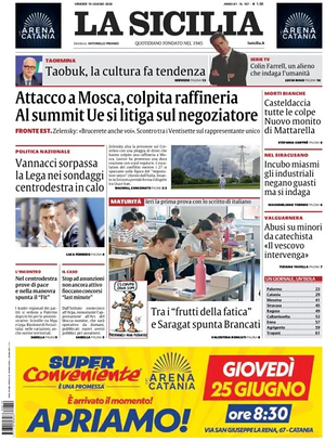 Prima pagina La Sicilia di oggi - Quotidiano regionale