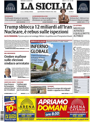 Prima pagina La Sicilia di oggi - Quotidiano regionale