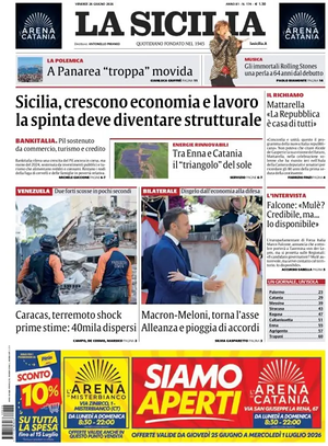 Prima pagina La Sicilia di oggi - Quotidiano regionale