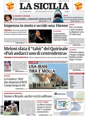 Prima pagina La Sicilia di oggi - Quotidiano regionale