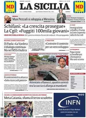 Prima pagina La Sicilia di oggi - Quotidiano regionale