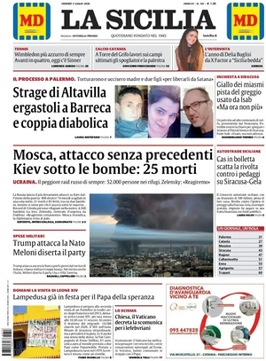 Prima pagina La Sicilia di oggi - Quotidiano regionale
