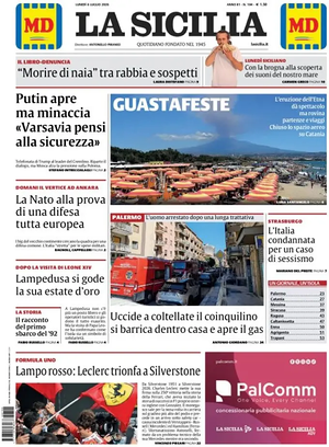 Prima pagina La Sicilia di oggi - Quotidiano regionale