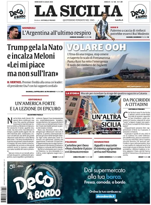 Prima pagina La Sicilia di oggi - Quotidiano regionale