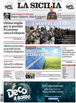 Prima pagina La Sicilia di oggi - Quotidiano regionale