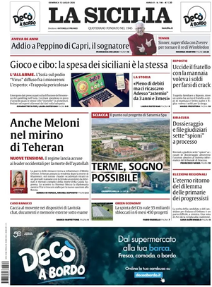 Prima pagina La Sicilia di oggi - Quotidiano regionale