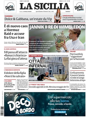Prima pagina La Sicilia di oggi - Quotidiano regionale