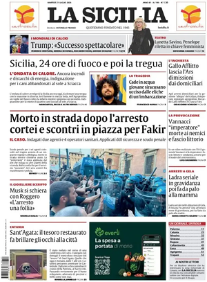 Prima pagina La Sicilia di oggi - Quotidiano regionale