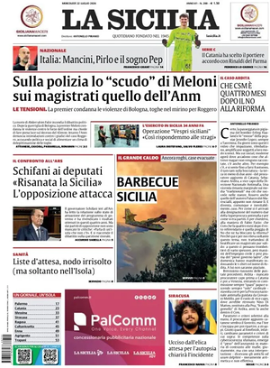 Prima pagina La Sicilia di oggi - Quotidiano regionale